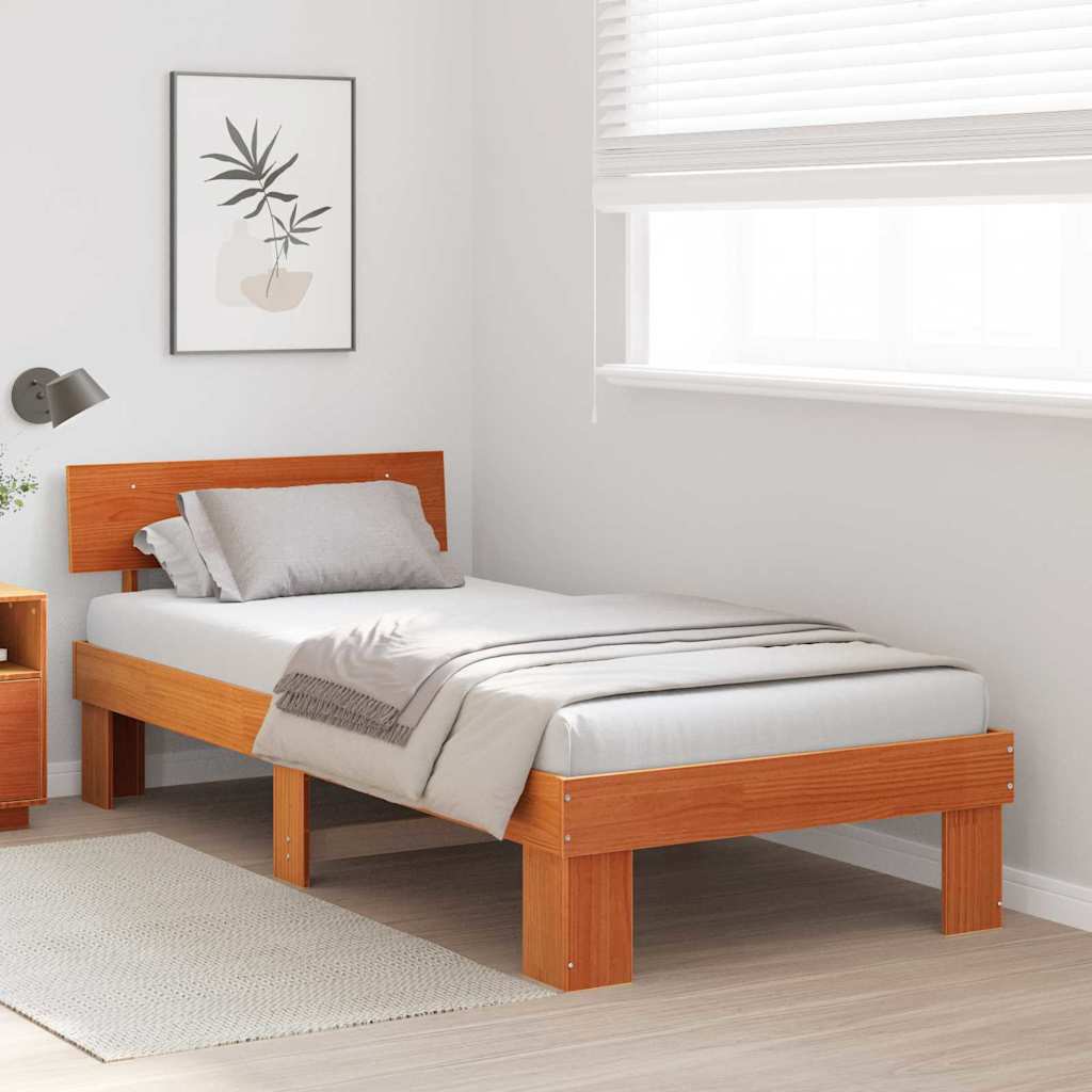 Vidaxl bedframe met hoofdeinde wasbruin 80 x 200 cm massief grenenhout