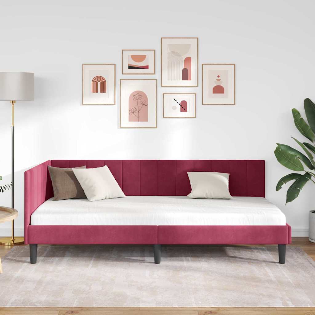 Vidaxl hoekbedframe wijnrood 100 x 200 cm fluweel
