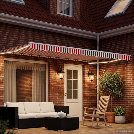 Vidaxl handbediende luifel met led's rood en wit 5 x 3 m