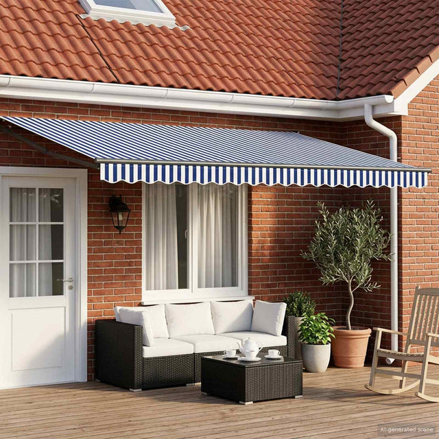 Vidaxl elektrisch uittrekbaar zonnescherm blauw en wit 4,5 × 3 m