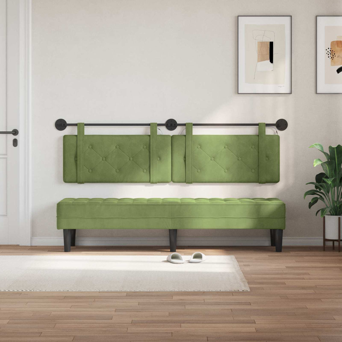 Vidaxl hangend hoofdbord met led-verlichting lichtgroen fluweel