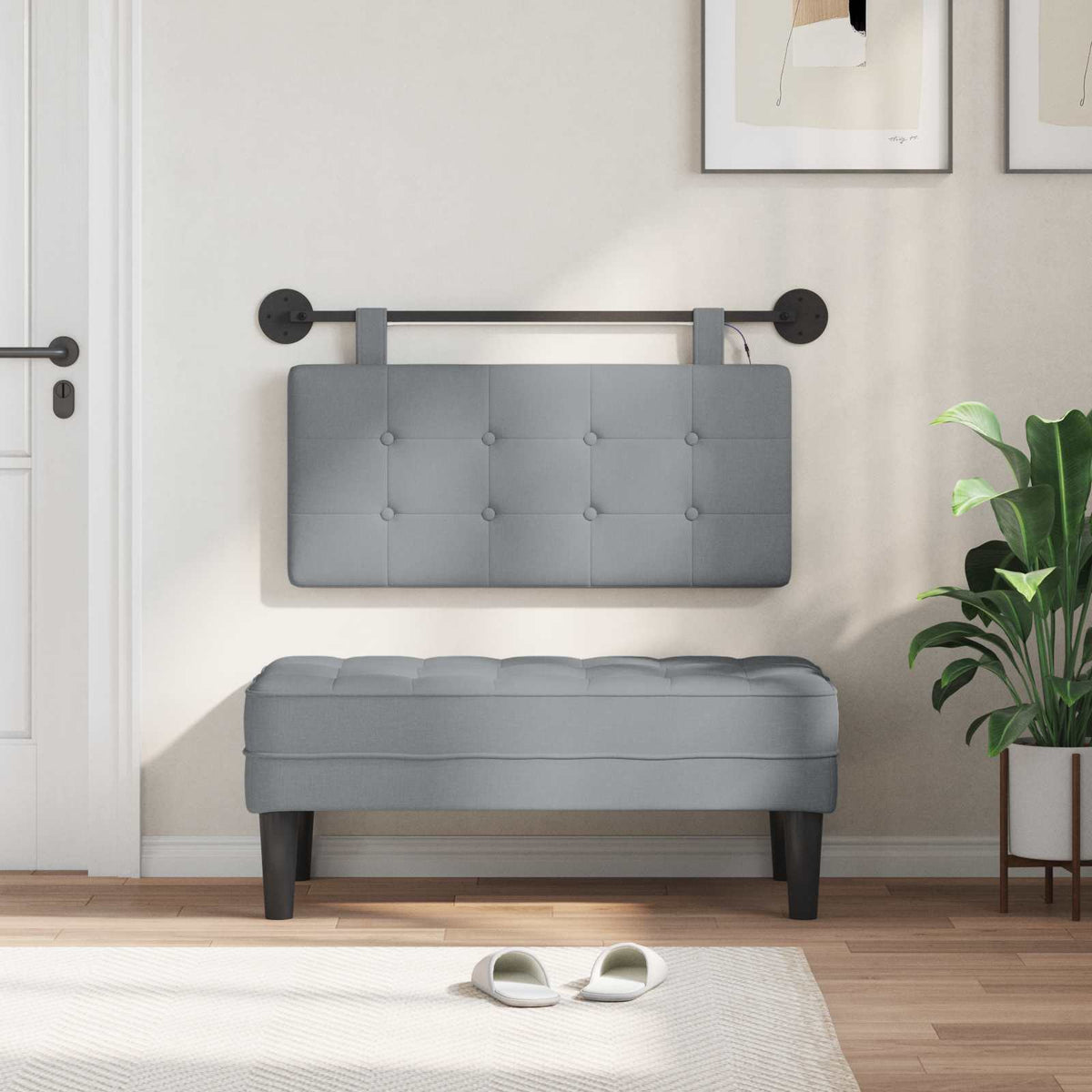 Vidaxl hangend hoofdbord met led-verlichting lichtgrijs stof