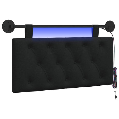 Vidaxl hangend hoofdbord met led-verlichting zwart stof