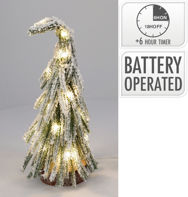 Kerstboom met led sneeuw 13x27cm