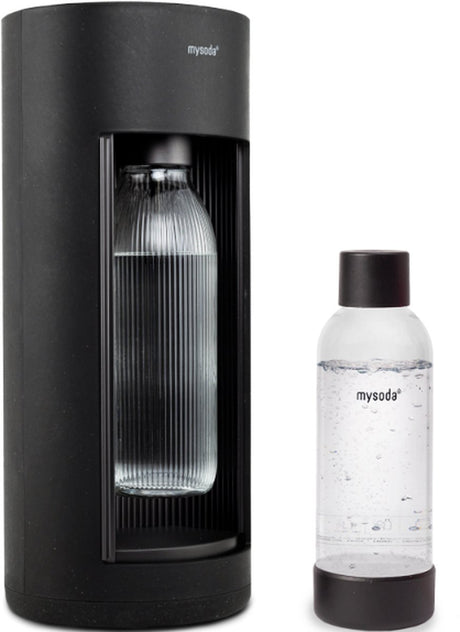 Mysoda glassy black - ekspres do wody gazowanej wykonany z ekologicznego biokompozytu aluminium - w zestawie 2 butelki