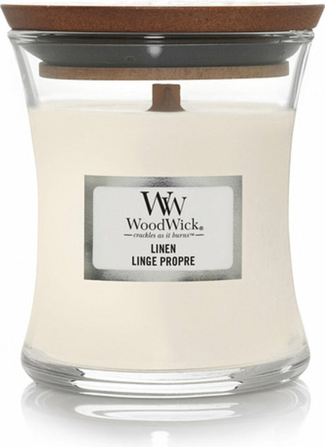 Woodwick geurkaars mini candle - linen - 20 branduren - 85gr - 8 cm ø 7 cm
