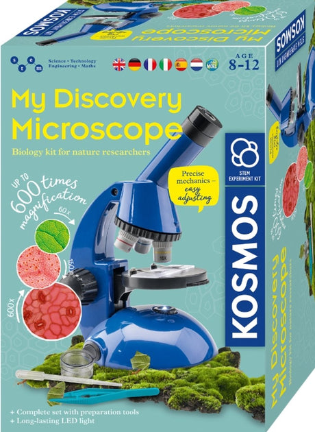 Mikroskop Kosmos my Discovery – zestaw do eksperymentów – odkryj mikroświat z bliska – w tym mikroskop 2 w 1, preparaty i karty powiększające – mój pierwszy mikroskop