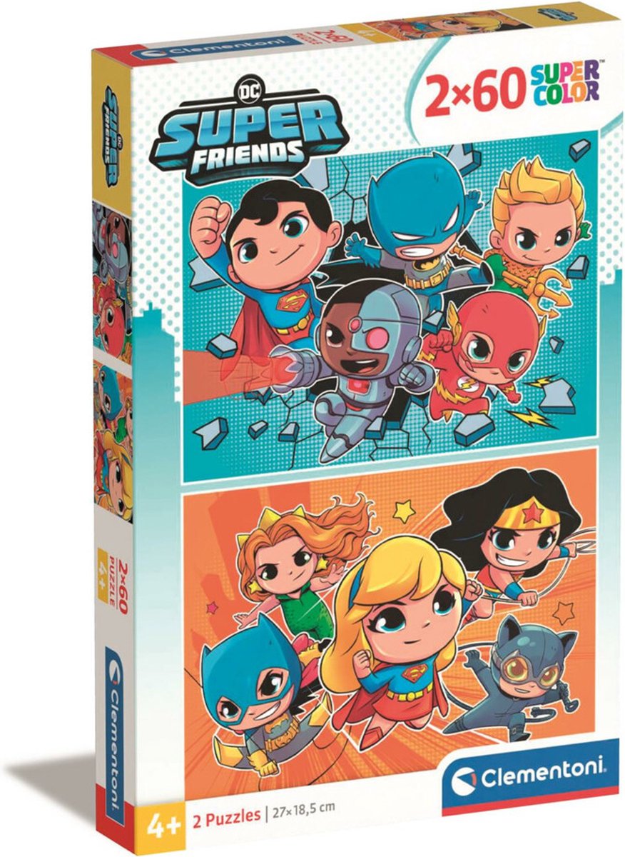 Clementoni - puzzle - 2x60 elementów - DC Comics Superfriends - puzzle dla dzieci - supercolor