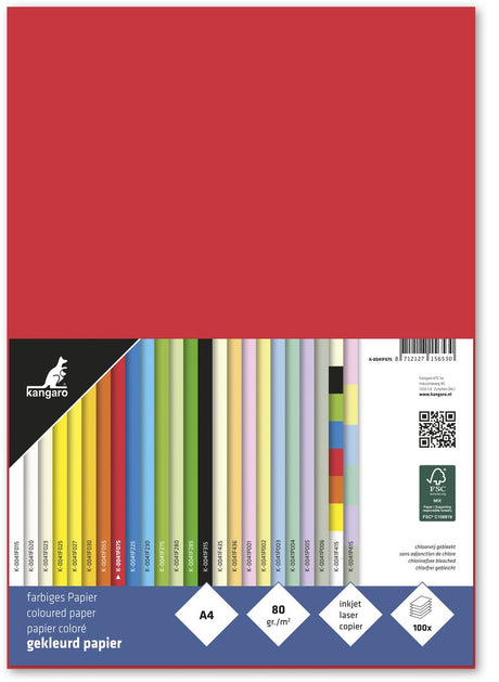 Niemarkowy papier kangaro sans marque - format A4 - 80 gramów - czerwony - opakowanie 100 ark.