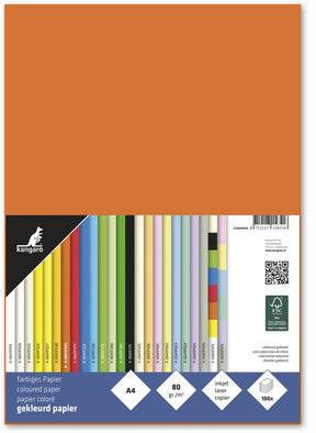 Papier kolorowy Kangaro - format A4 - 80 gramów - pomarańczowy - opakowanie 100 ark