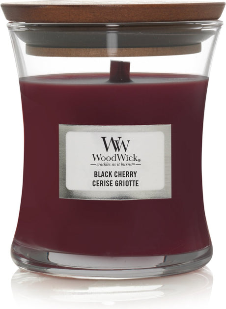 Mini świeca zapachowa Woodwick - czarna wiśnia - 20 godzin palenia - 85gr - 8 cm ø 7 cm