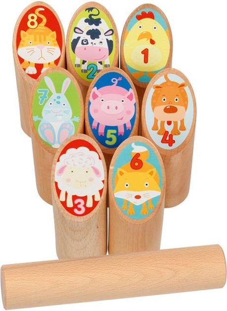 GOKI Wooden Viking Game Animals Kubb w bawełnianej torbie