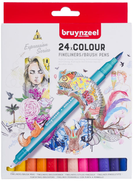 Zestaw pędzelków cienkopisów Bruynzeel - 24 kolory do rysowania.