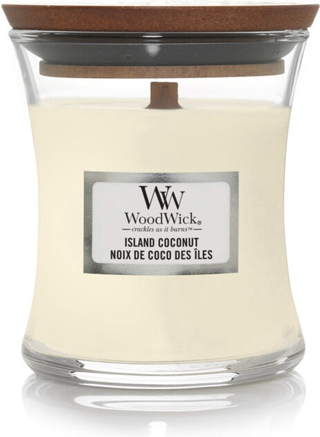 Woodwick geurkaars mini candle - island coconut - 20 branduren - 85gr - 8 cm ø 7 cm