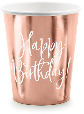 Partydeco 6 happy birthday mokken rosé goud 260ml