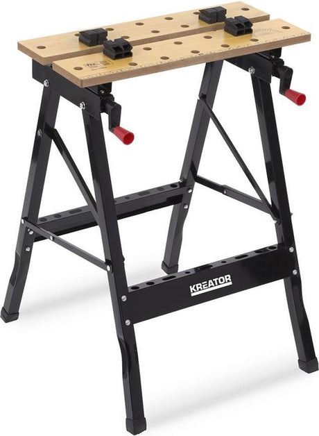 Stół warsztatowy Kreator krt672001 - regulowana szerokość robocza - składany - do 100 kg - blat mdf