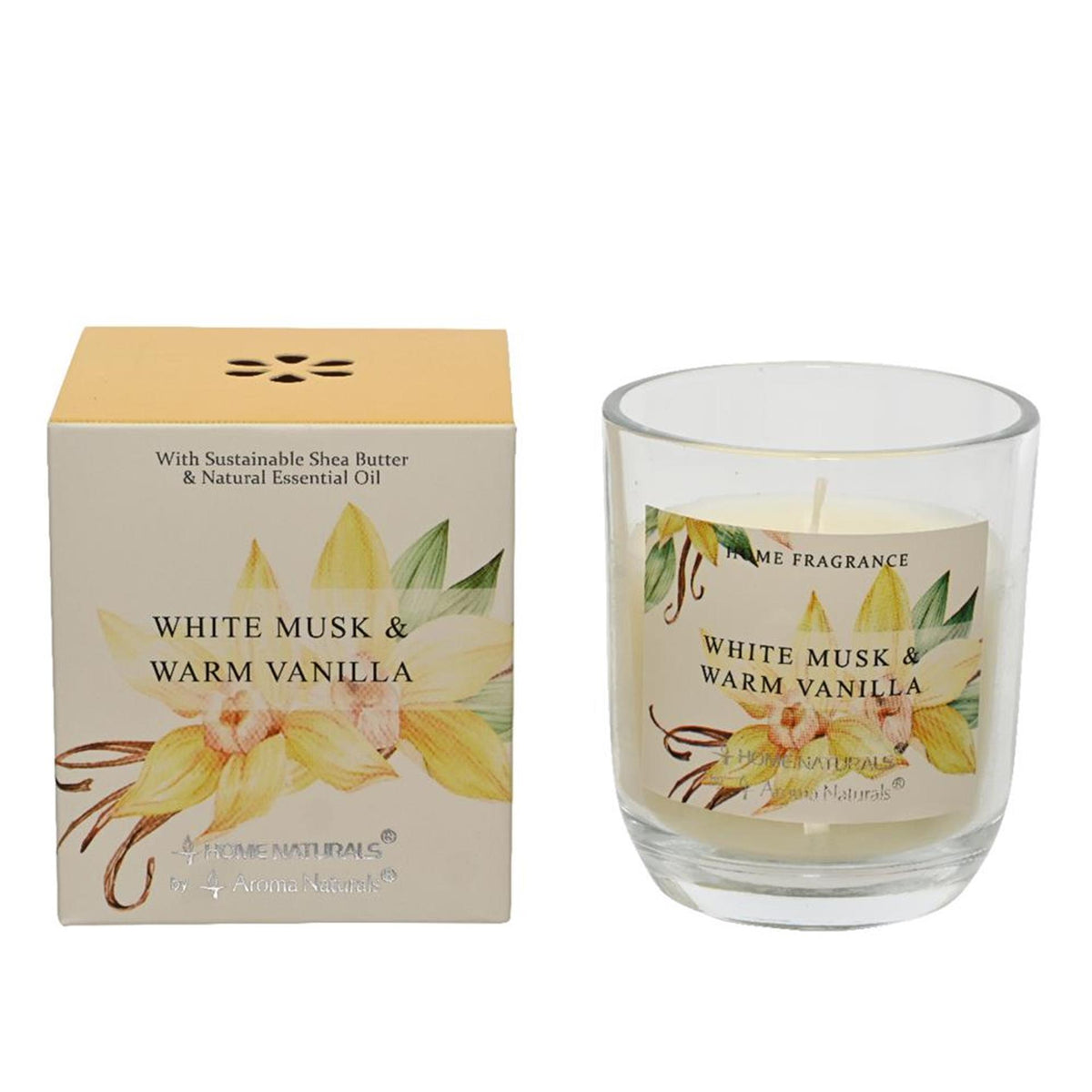 Decoris świeca zapachowa w szkle białe piżmo i ciepła wanilia 20% wosku z masła shea średnica 7,8x9cm 20 godzin palenia