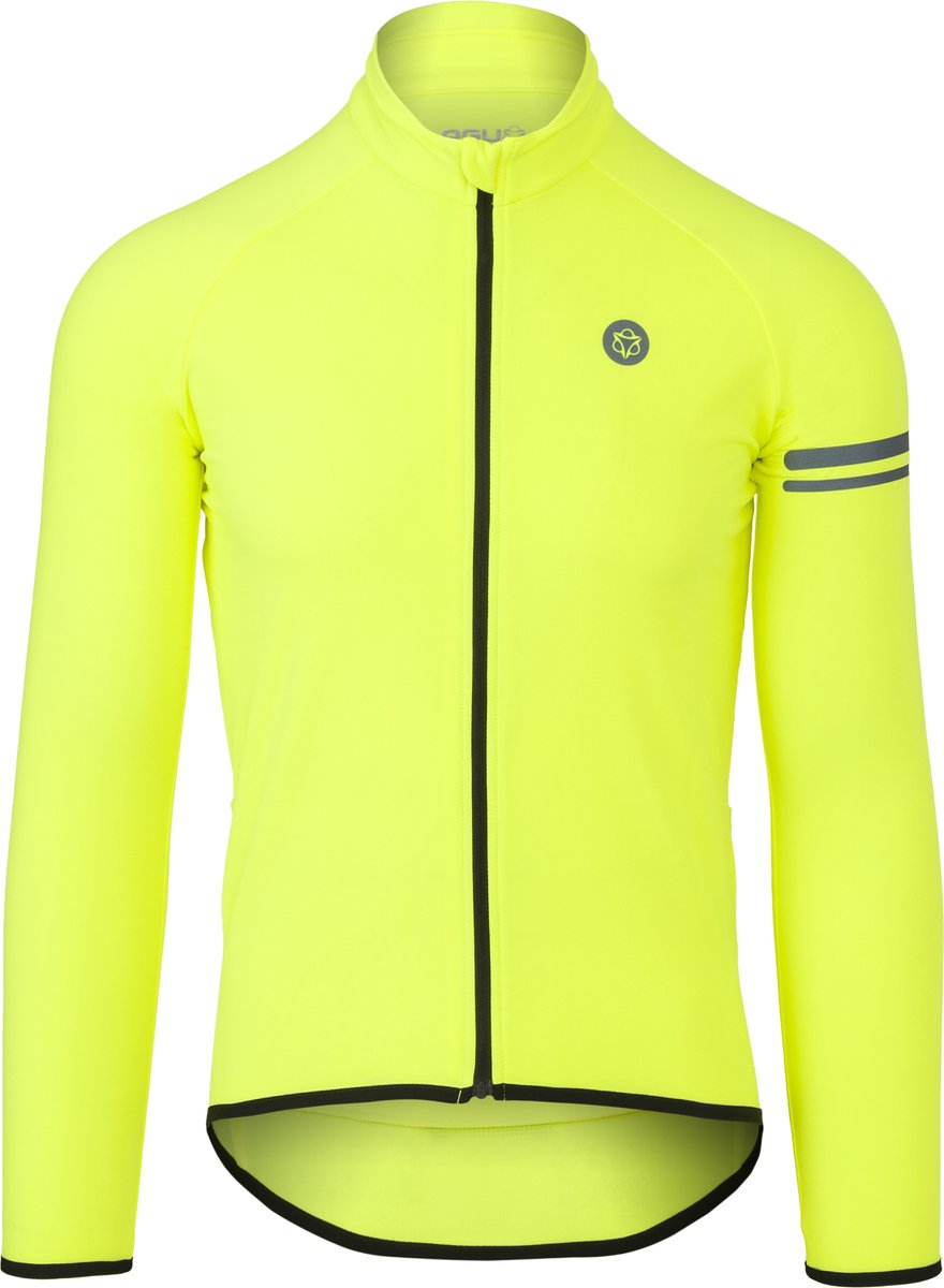 Agu essential - fietsshirt lange mouwen - thermo wielrenshirt - heren - geel - l - ademend - brushed binnenzijde - drie achterzakken