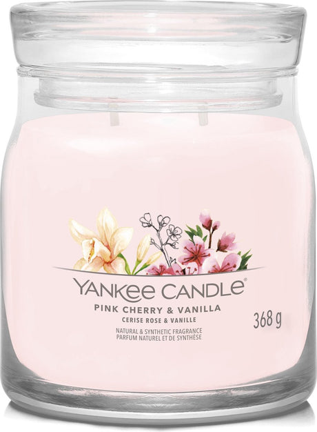 Yankee Candle - różowa świeca zapachowa o średnim zapachu wiśni i wanilii - 50 godzin palenia - 2 knoty