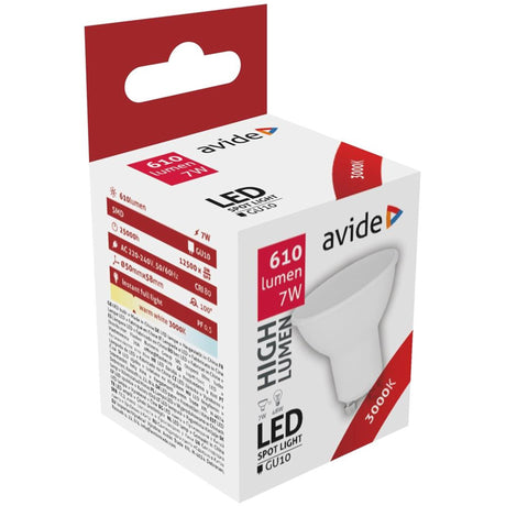 Lampa punktowa LED Avide alu+plastik 7w gu10 3000 kelwinów ciepła biel 610 lumenów