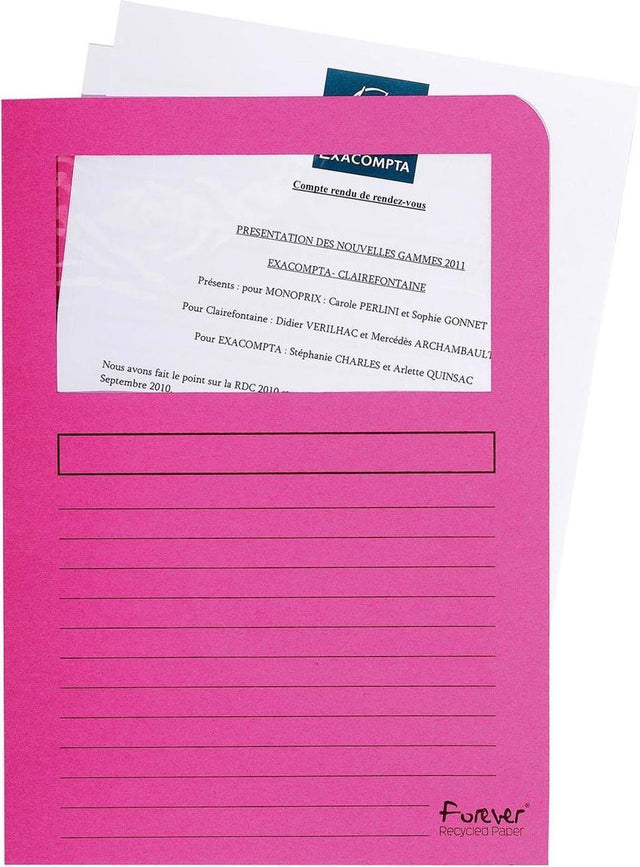 Exacompta Forever® opakowanie 100 teczek z okienkiem 120g m2 - 22x31cm na A4 - fuksja - 50108e