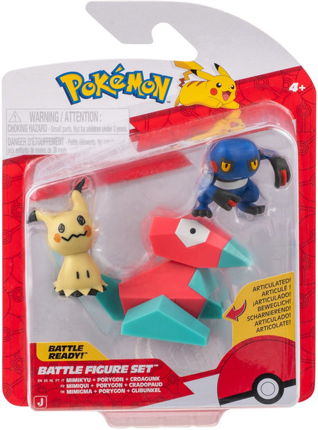 Jazwares pokémon - 3-pak figurek bojowych croagunk, mimikyu, porygon