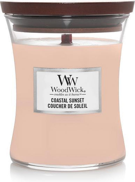 Średnia świeca zapachowa Woodwick z klepsydrą - nadmorski zachód słońca - 60 godzin palenia
