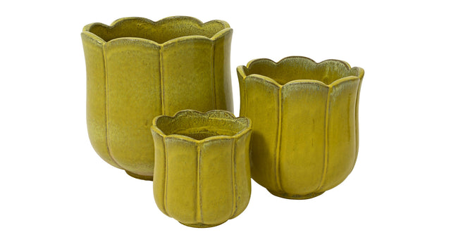 Set a 3 blossom planter terracotta klei licht geel 42cm x 42cm