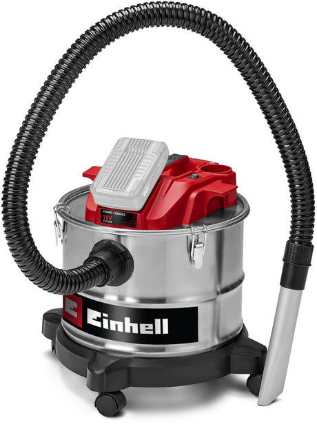 Akumulatorowy odkurzacz do popiołu Einhell te-av 18 15 li c solo - power x-change - 18 v li-ion - 15 l - 100 mbar - długość średnicy węża ssącego: 1,2 m ø36 mm - system czyszczenia filtra - funkcja nadmuchu - bez przewodu. akumulator i ładowarka