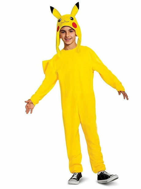 Przebranie pokémona, kombinezon pikachu z kapturem deluxe, rozmiar s (4-6 lat)