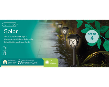 Lumineo Solarna lampa słupkowa l10-szer.10-wys. 33 cm, zestaw 4 sztuk, czarna