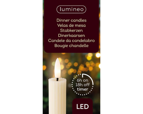 Świece stołowe Lumineo 2-częściowe z migoczącym płomieniem, kremowe, woskowe śr. 2x24,5 cm, z 6-godzinnym timerem