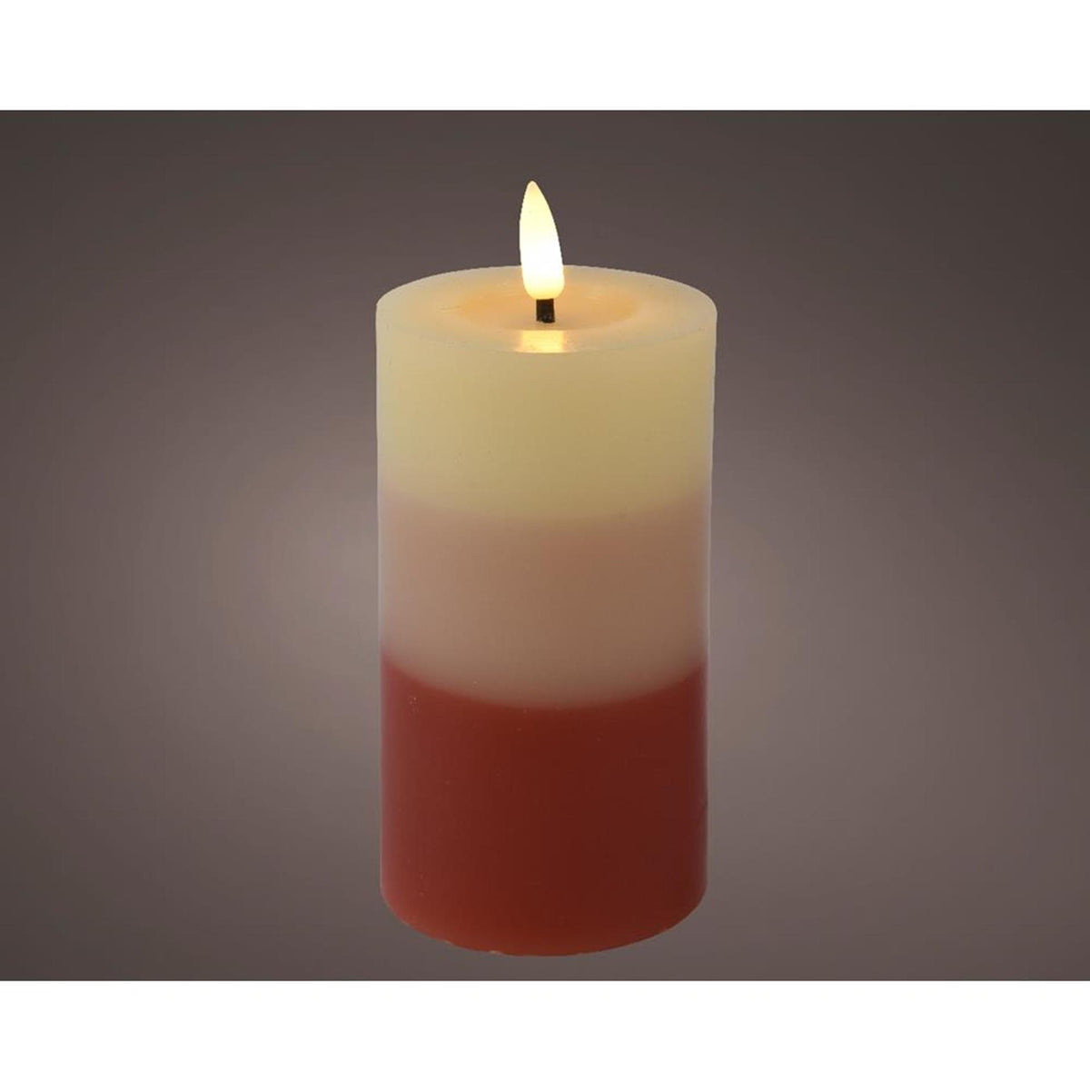 Świeca LED Lumineo z gradientem kolorów do wnętrz z efektem płomienia i timerem o średnicy 7x15 cm, terra działa na 2 baterie AAA (nie dotyczy)<br> <br>