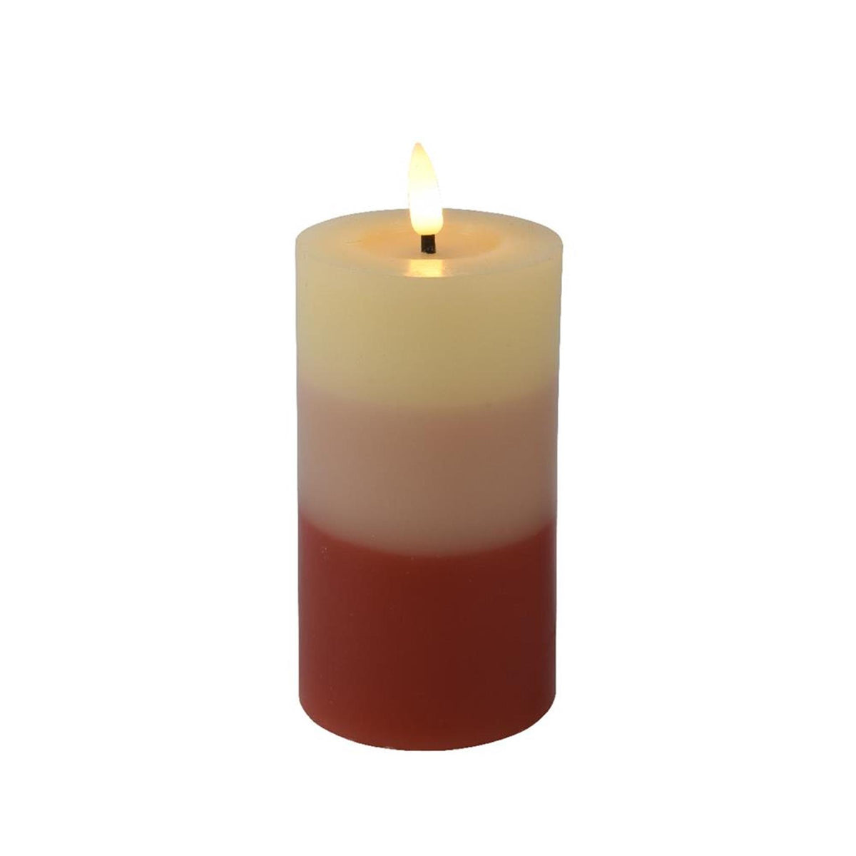 Świeca LED Lumineo z gradientem kolorów do wnętrz z efektem płomienia i timerem o średnicy 7x15 cm, terra działa na 2 baterie AAA (nie dotyczy)<br> <br>