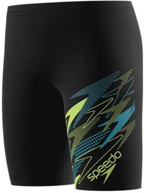 Speedo medley logo jammer jongens - lange zwembroek jongens met v-cut-voering - zwemshort jongens met trekkoord - sportzwembroek kids met vormvaste pasvorm - zwart groen - 164