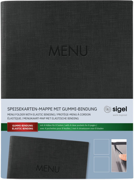 Teczka na karty menu Sigel - format A5 - na 8 kartek - kolor czarny - si-sm203