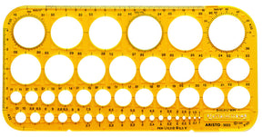 Szablon koła Aristo - wymiary 260x130mm - średnica od 1 do 36mm - 45 kółek - pomarańczowy przezroczysty - ar-5033
