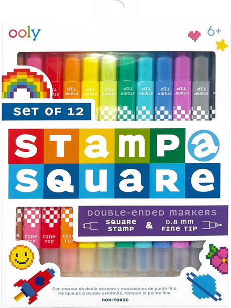 Ooly - stamp-a-square - dubbelzijdige stiften met vierkante punt en fijne punt.- 12 stuks