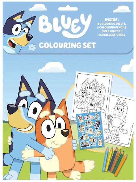 Alligator Bluey - zestaw do kolorowania - 8 kolorowanek - 6 ołówków, duże naklejki