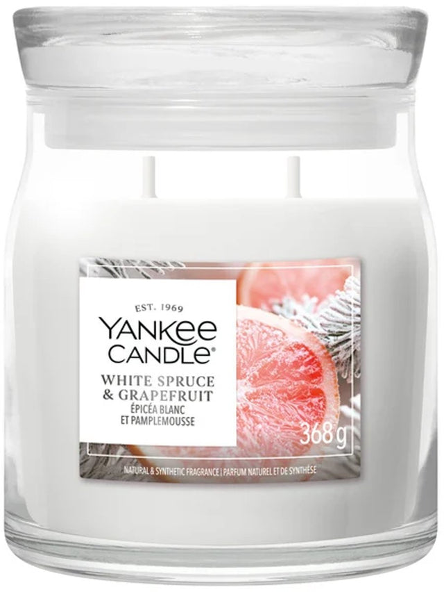 Yankee candle - white spruce grapefruit medium geurkaars - 50 branduren - 2 lonten