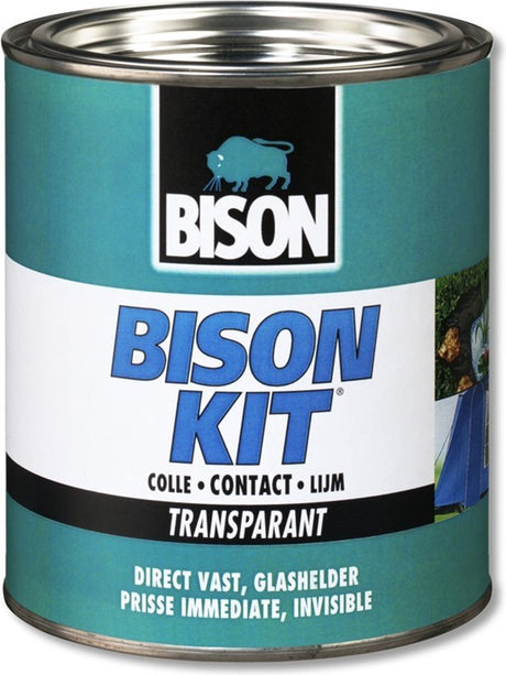 Bison Kit® puszka przezroczysta 750 ml, krystalicznie przezroczysty, mocny, uniwersalny klej kontaktowy, odporny na wilgoć, mrozoodporny, -40°C do +70°C, łatwy w użyciu