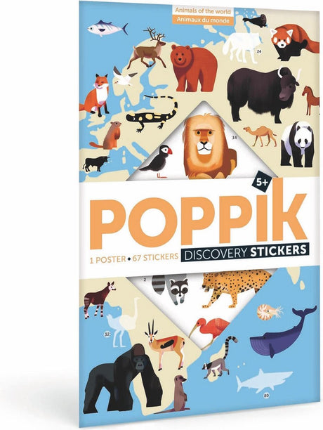 Plakat z naklejkami Poppik edukacyjny - [ - odkrycie] zwierzęta świata - od 6 lat