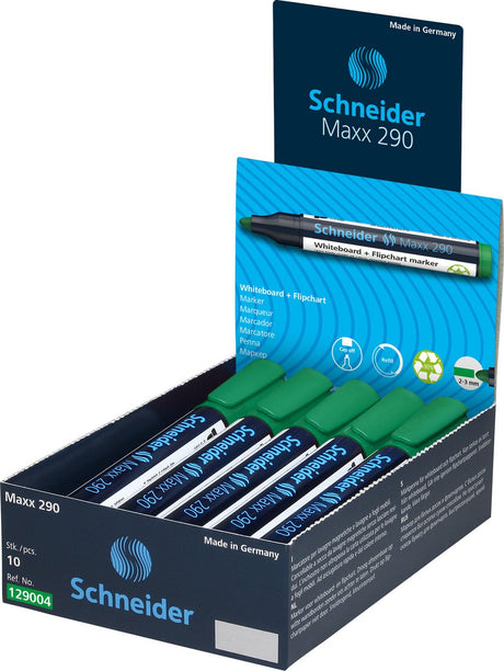Schneider schrijfwaren schneider whiteboardmarker - maxx 290 - ronde punt - groen - 10 stuks - voor whiteboard en flipover - s-129004-10