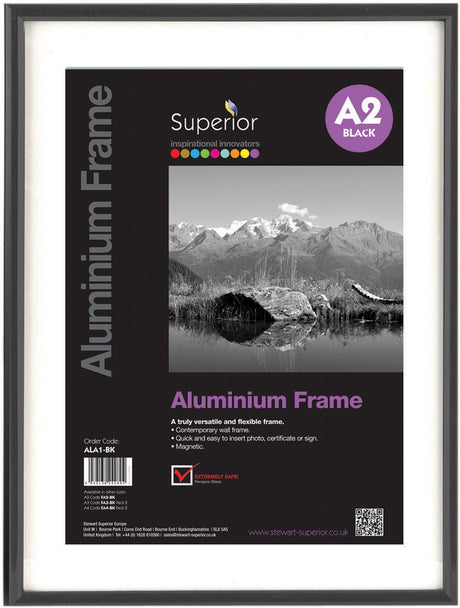 Ramka na zdjęcia Seco - a2 - 42 x 59,4cm - czarne szczotkowane aluminium - ramka 11mm - se-ala2-bk