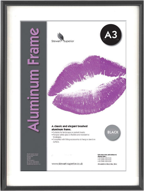 Ramka na zdjęcia Seco a3 - 29,7 x 42cm - czarne szczotkowane aluminium - ramka 11mm - se-ala3-bk