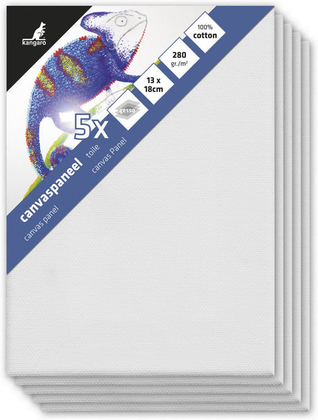Panel płócienny Kangaro - 13x18 cm - 5 sztuk - płyta 3mm - bawełna 280gr - 3x gruntowany