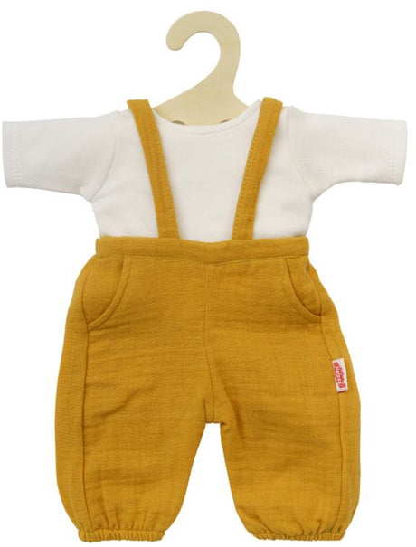 Ubranka dla lalek Heless ogrodniczki w kolorze ochry żółtej z bawełny organicznej 35-45 cm.