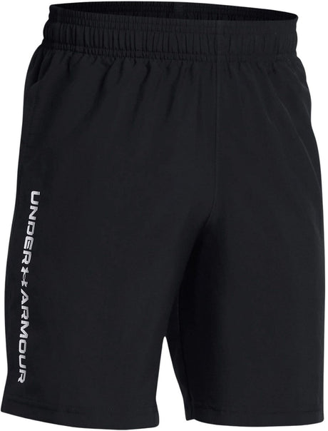 Chłopięce spodnie sportowe Under Armour ua tech tkane z napisem, krótkie, czarno-białe