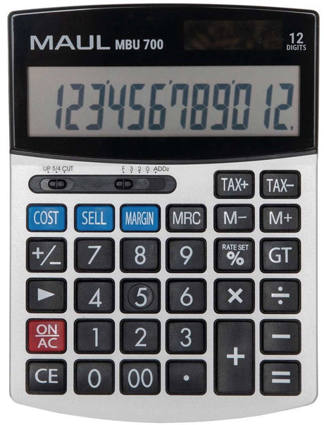 Kalkulator biurkowy Maul mbu 700 wyświetlacz LCD 1-liniowy, 12 cyfr bateria słoneczna 15,5 x 11,5 x 2,5 cm czarny
