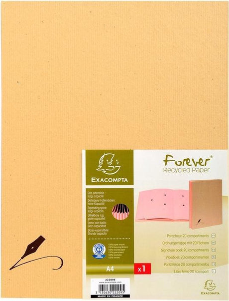 Bibuła Exacompta 22209e karton 24x32cm brązowy grzbiet harmonijki 20 przegródek 2 otwory
